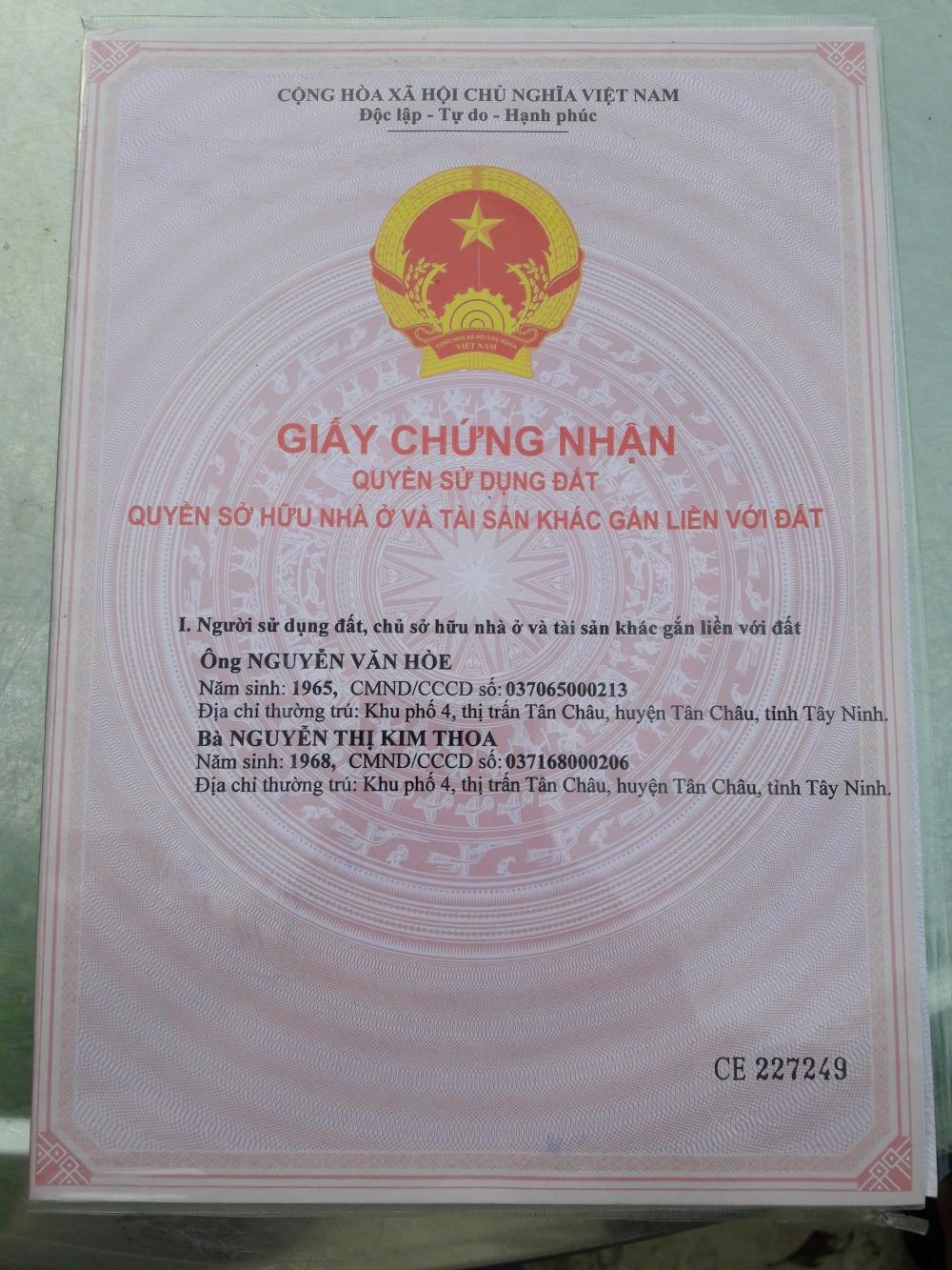 Chính chủ bán đất lô 9 khu phố 3, trung tâm thị trấn Tân Châu, Tây Ninh. LH: 0905285469/0988789485 9981502