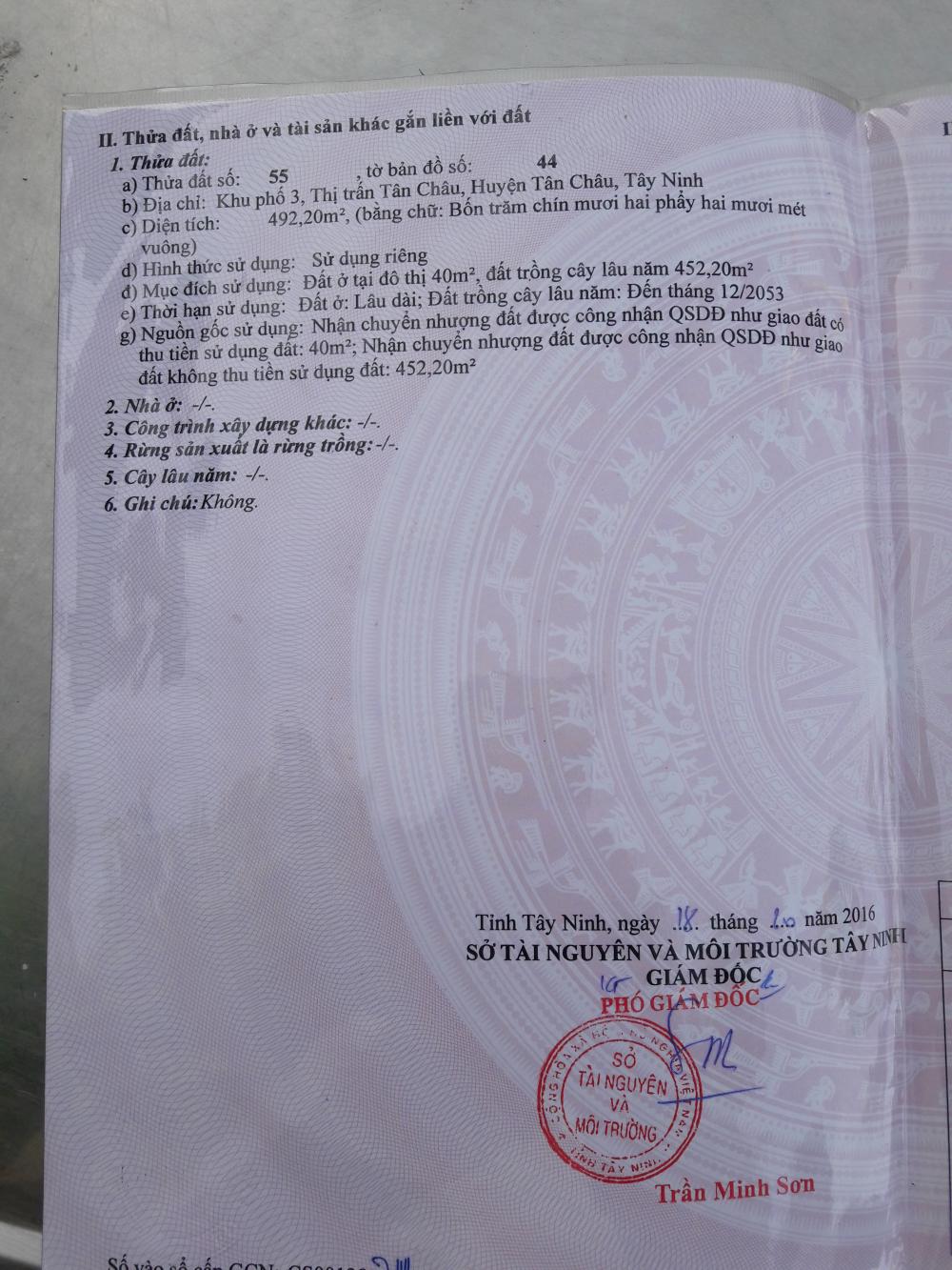 Chính chủ bán đất lô 9 khu phố 3, trung tâm thị trấn Tân Châu, Tây Ninh. LH: 0905285469/0988789485